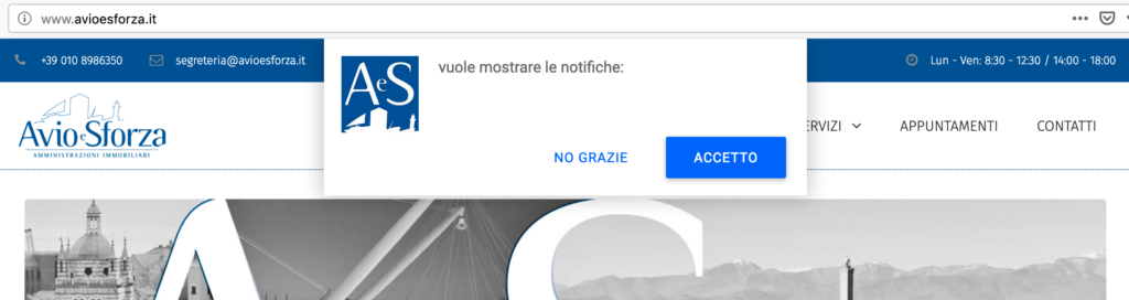 finestra notifiche web